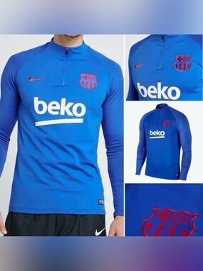 Nike FCB Soccer 1/4 Zip Beko Pullover Thumbhole Dri-Fit Shirt Small Barcelona